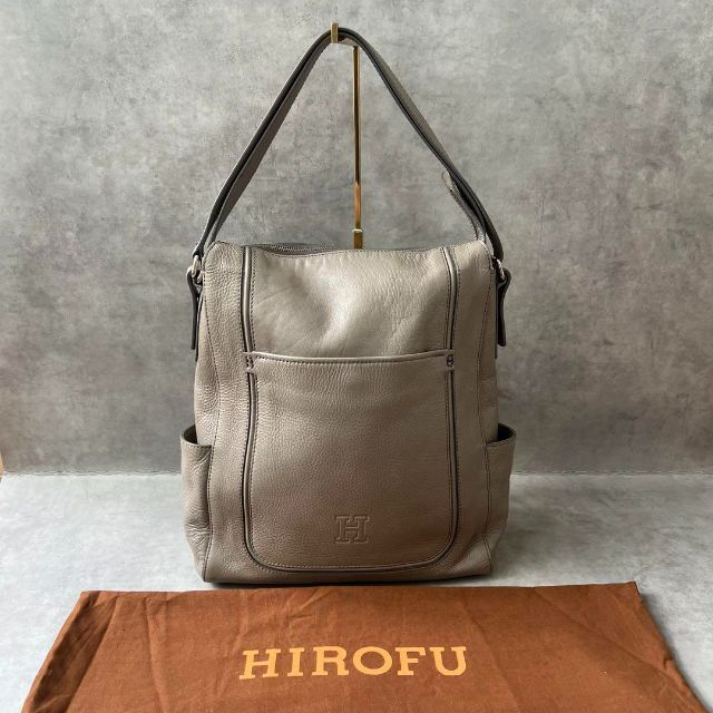 美品 HIROFU ヒロフ 2WAY ショルダーバッグ レザー グレー A4収納