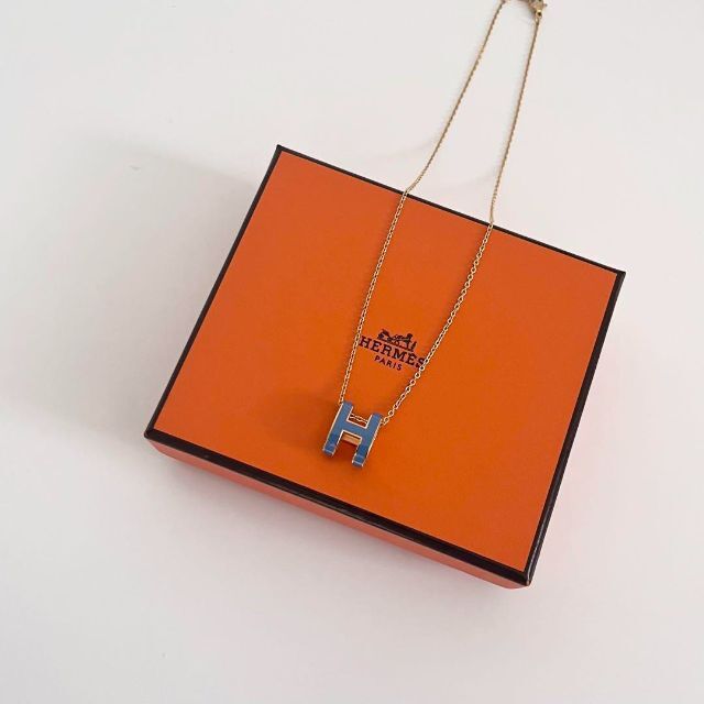 Hermes - 美品 HERMES エルメス ポップH ネックレス ブルーxゴールドの