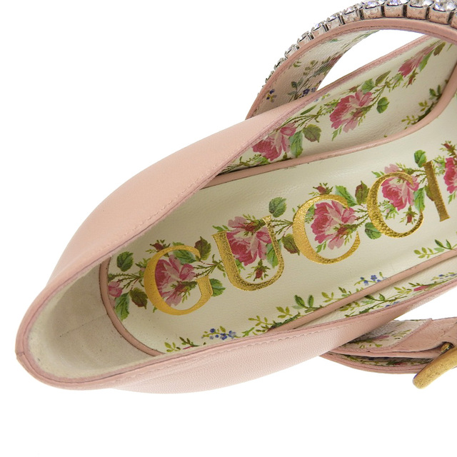 Gucci(グッチ)の【本物保証】 布袋付 超美品 グッチ GUCCI パンプス 花柄 フラワー レザー ラインストーン ピンク サイズ36 1/2 靴 レディースの靴/シューズ(ハイヒール/パンプス)の商品写真