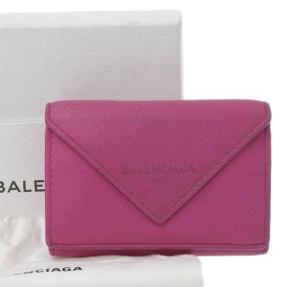 バレンシアガ(Balenciaga)の【本物保証】 布袋・箱付 バレンシアガ BALENCIAGA ペーパーミニウォレット ホック付三つ折財布 レザー ピンク 391446(財布)