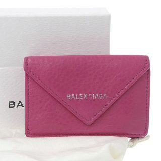 バレンシアガ(Balenciaga)の【本物保証】 布袋・箱付 バレンシアガ BALENCIAGA ペーパーミニウォレット ホック付三つ折財布 レザー ピンク 391446(財布)