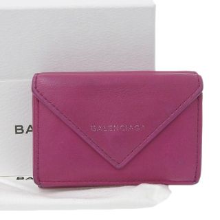 バレンシアガ(Balenciaga)の【本物保証】 布袋・箱付 バレンシアガ BALENCIAGA ペーパーミニウォレット ホック付三つ折財布 レザー ピンク 391446(財布)