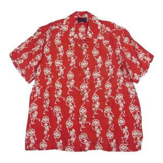 エビス(EVISU)のEVISU エヴィス 家紋 スカル ハワイアン アロハ 半袖 シャツ レッド系 40【中古】(タンクトップ)