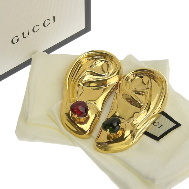 Gucci 【本物保証】 箱・布袋付 超美品 グッチ GUCCI ブローチ カラーストーン 赤石 緑石 ゴールドイヤー 耳モチーフ カボション  希少 レアの通販 by 高島屋質店｜グッチならラクマ