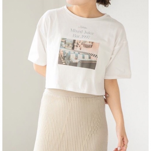 heather(ヘザー)のheather ヘザー　クロップドフォトT  オフホワイト メンズのトップス(Tシャツ/カットソー(半袖/袖なし))の商品写真