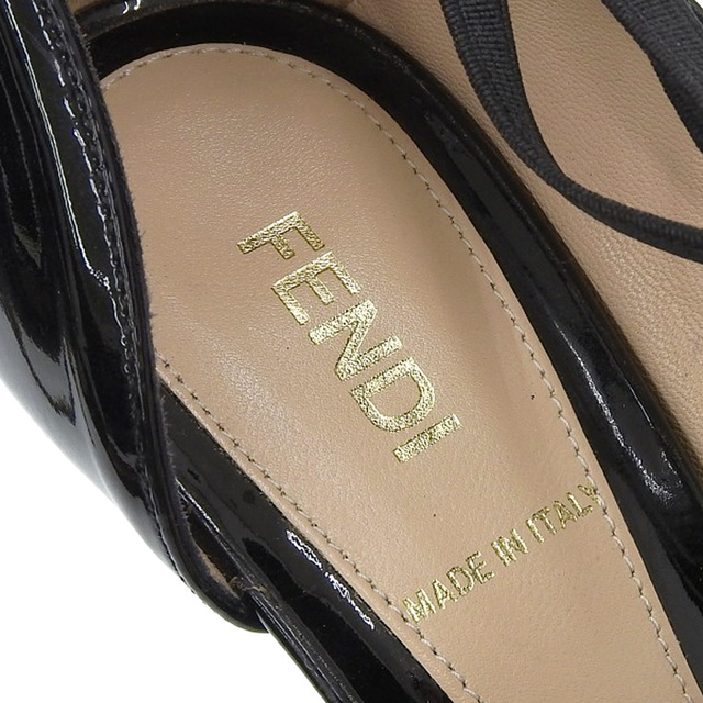 FENDI(フェンディ)の【本物保証】 布袋付 美品 フェンディ FENDI ハイヒール オープン トゥ パンプス エナメル 黒 ブラック サイズ36 靴 レディース レディースの靴/シューズ(ハイヒール/パンプス)の商品写真