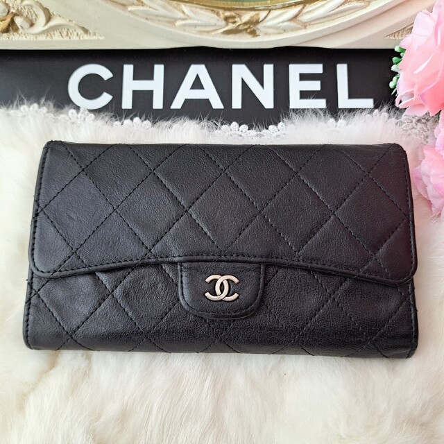 CHANEL 長財布 マトラッセ ココマーク 黒ブラック 本革 シャネル 高