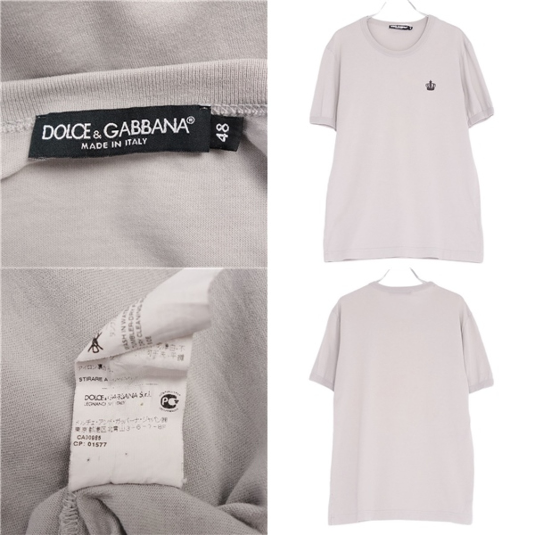 美品 ドルチェ&ガッバーナ DOLCE&GABBANA Tシャツ カットソー 半袖 ショートスリーブ クラウン刺繍 トップス メンズ 52(XL相当) グレー