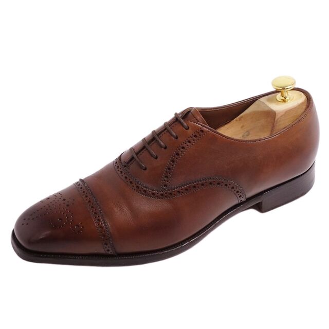 美品 エドワード・グリーン EDWARD GREEN レザーシューズ オックスフォードシューズ セミブローグ カーフレザー 革靴 メンズ 8E(26~26.5cm相当) ブラウン