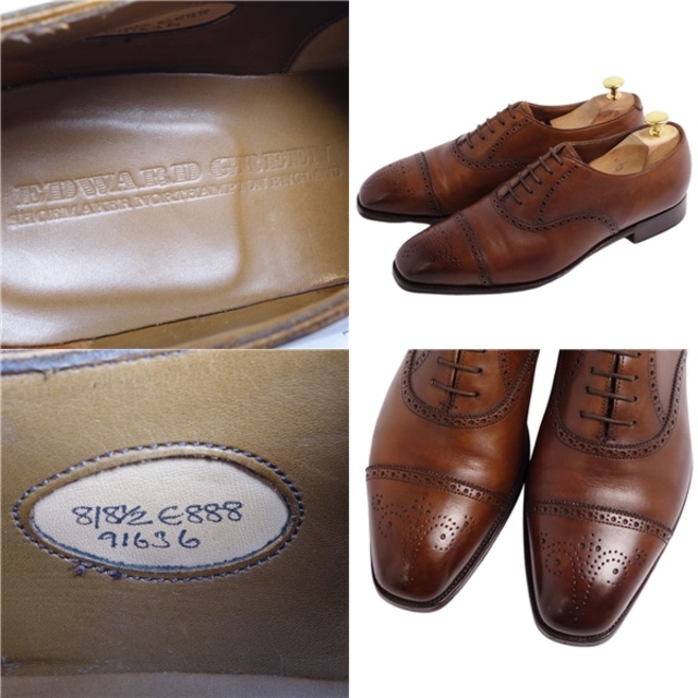 美品 エドワード・グリーン EDWARD GREEN レザーシューズ オックスフォードシューズ セミブローグ カーフレザー 革靴 メンズ 8E(26~26.5cm相当) ブラウン
