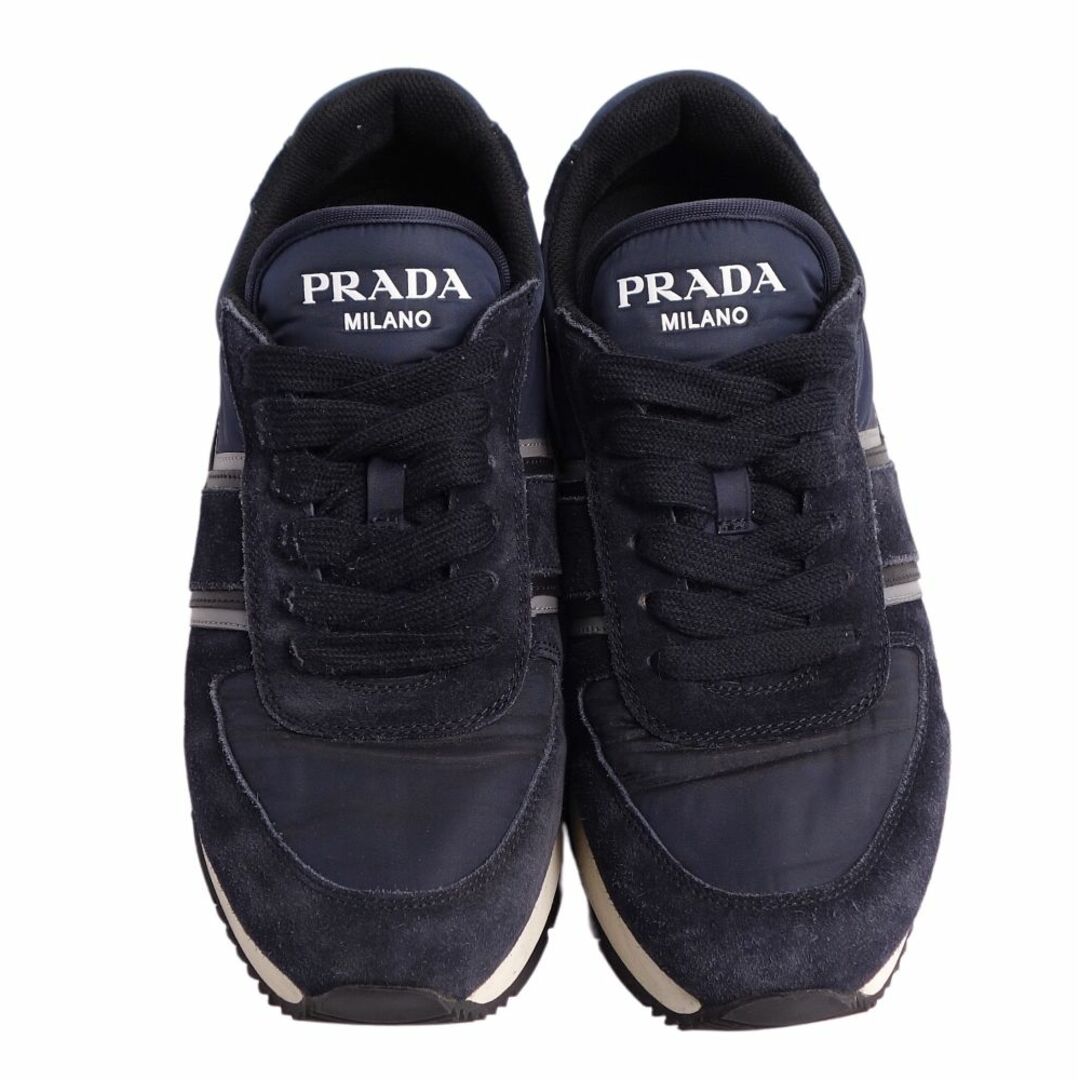 プラダ PRADA スニーカー ローカット ロゴ レースアップ スウェードレザー シューズ 靴 メンズ 6 1/2(26.5cm相当) ネイビー