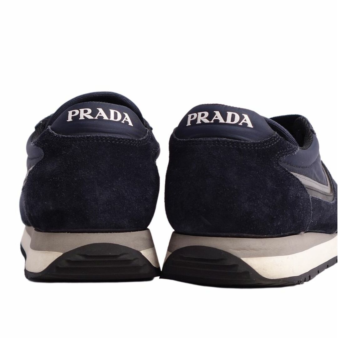 プラダ PRADA スニーカー ローカット ロゴ レースアップ スウェードレザー シューズ 靴 メンズ 6 1/2(26.5cm相当) ネイビー