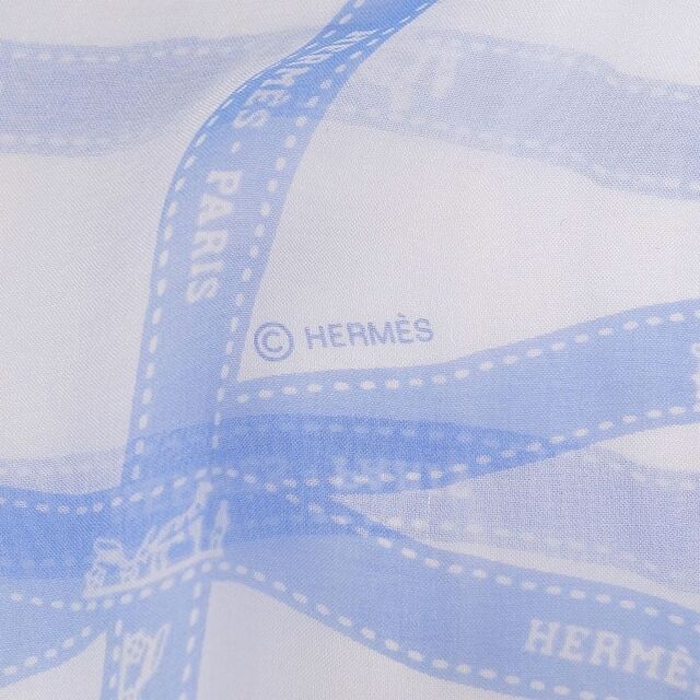 美品 エルメス HERMES ストール マフラー ボルデュック シルク100％ レディース フランス製 ブルー