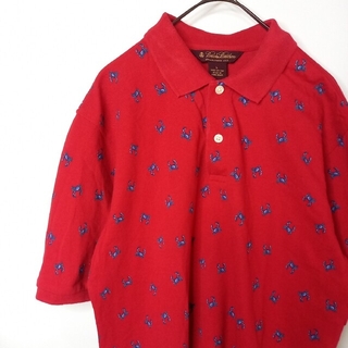 ブルックスブラザース(Brooks Brothers)の90s　ブルックスブラザーズ　総柄ポロシャツ　半袖　カニ　レッド(ポロシャツ)