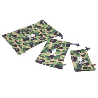 アベイシングエイプ(A BATHING APE)のA BATHING APE アベイシングエイプ ABC POUCH 3P SET ポーチ3点セット GREEN グリーン 緑 1F70182143 中古 35276(ポーチ)