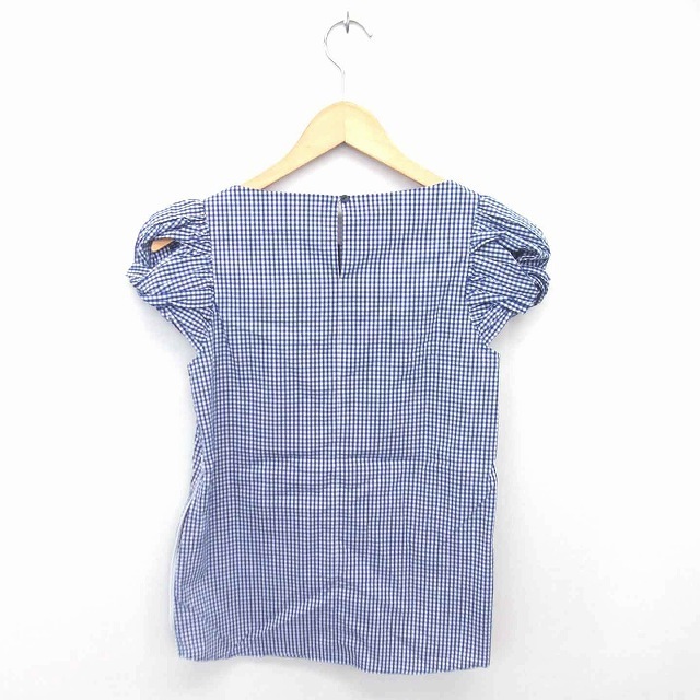 SHIPS(シップス)のシップス カットソー Tシャツ チェック パフスリーブ 半袖 36 青 白 レディースのトップス(カットソー(半袖/袖なし))の商品写真