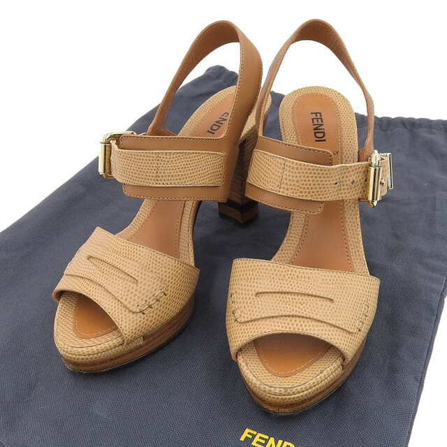 【本物保証】 布袋付 美品 フェンディ FENDI サンダル 靴 ブラウン レザー351/2 レディース