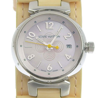 ルイヴィトン(LOUIS VUITTON)の【本物保証】 ルイヴィトン LOUIS VUITTON タンブール モノグラム ヴェルニ レディース クォーツ 電池 腕時計 ピンクシェル文字盤 Q1216(腕時計)