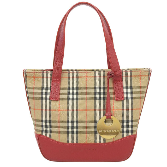 BURBERRY(バーバリー)の【本物保証】 美品 バーバリー Burberry ノバチェック ミニハンドバッグ ハンドバッグ キャンバス レザー ベージュ レッド レディースのバッグ(ハンドバッグ)の商品写真