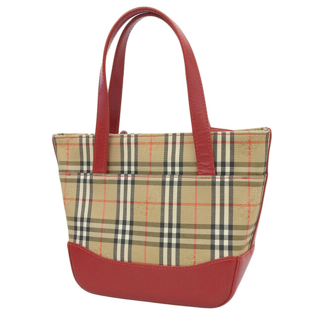 BURBERRY(バーバリー)の【本物保証】 美品 バーバリー Burberry ノバチェック ミニハンドバッグ ハンドバッグ キャンバス レザー ベージュ レッド レディースのバッグ(ハンドバッグ)の商品写真