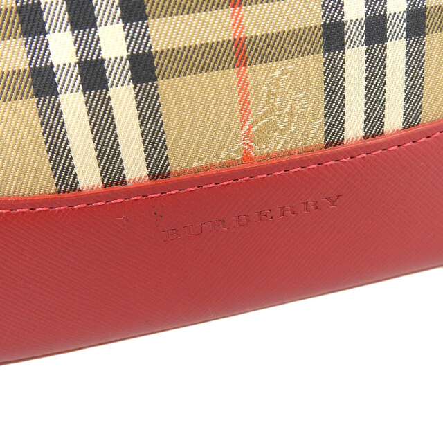 BURBERRY(バーバリー)の【本物保証】 美品 バーバリー Burberry ノバチェック ミニハンドバッグ ハンドバッグ キャンバス レザー ベージュ レッド レディースのバッグ(ハンドバッグ)の商品写真