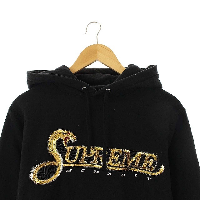 SUPREME 19AW パーカー フーディー ビジュー スパンコール ロゴ S