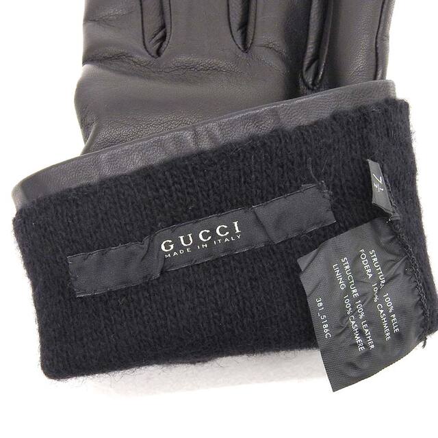 Gucci(グッチ)の【本物保証】 超美品 グッチ GUCCI シェリーライン 手袋 グローブ レザー 黒 ブラック 7 1/2 レディース 冬 ウィンター レディースのファッション小物(手袋)の商品写真