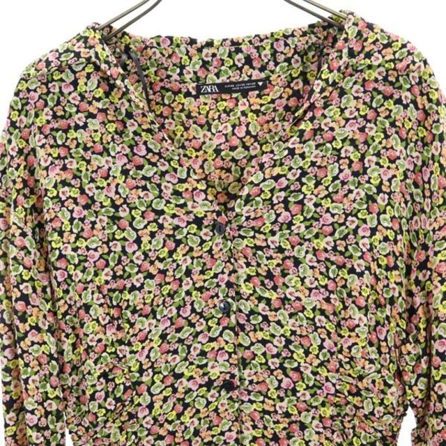 未使用 ザラ フローラル ディッシー ボタンアップ ワンピース XS ZARA 長袖 レディース 【中古】 【230421】