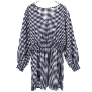 ザラ(ZARA)の未使用 ザラ ギンガムチェック ワンピース M ネイビー系 ZARA 長袖 レディース 【中古】  【230421】(ミニワンピース)