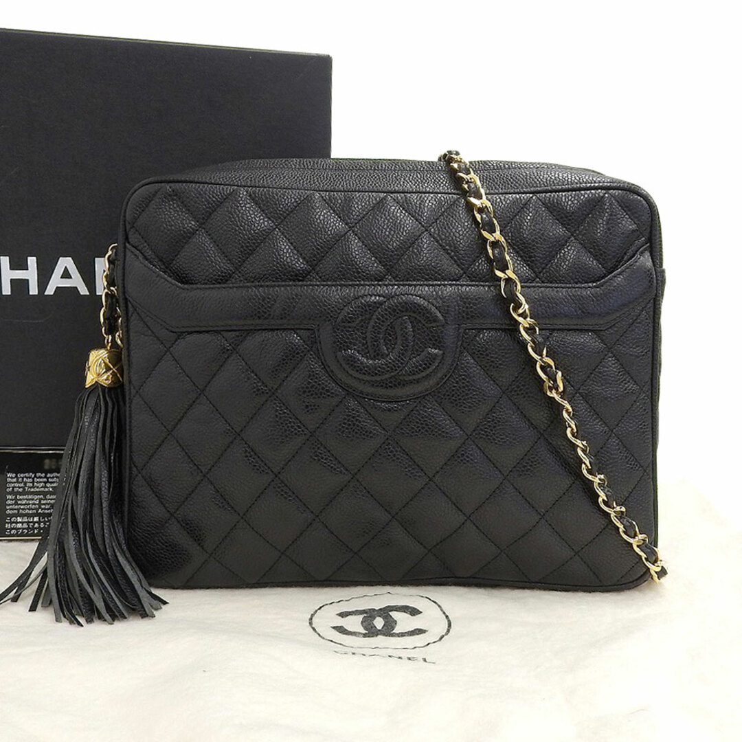 CHANEL 【本物保証】 箱・布袋・保付 美品 シャネル CHANEL マトラッセ ココマーク フリンジ ショルダーバッグ キャビアスキン 黒  シール付 2番台の通販 by 高島屋質店｜シャネルならラクマ