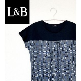 【Mサイズ】L&B レディース 半袖 カットソー ブラック 幾何学模様(カットソー(半袖/袖なし))