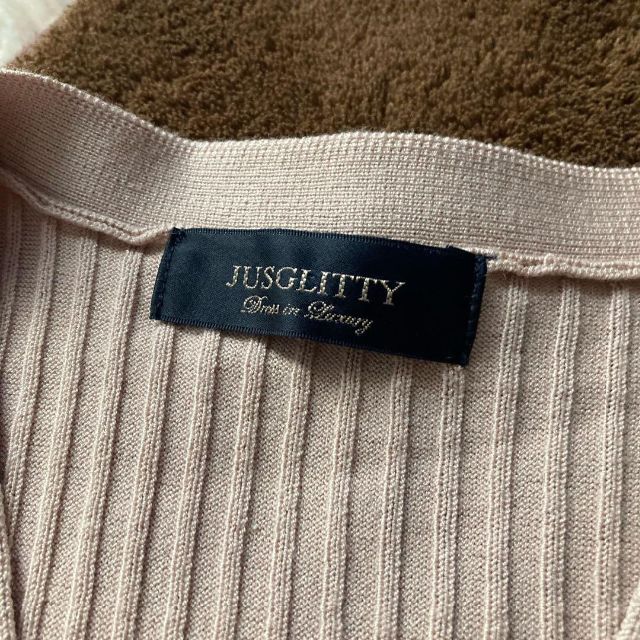 JUSGLITTY(ジャスグリッティー)の洗える　JUSGLITTY　フロント釦　柄編み　ノースリーブニットワンピース レディースのワンピース(ひざ丈ワンピース)の商品写真