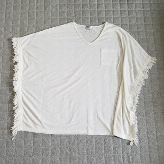 白 フリンジカットソー L(Tシャツ/カットソー(七分/長袖))