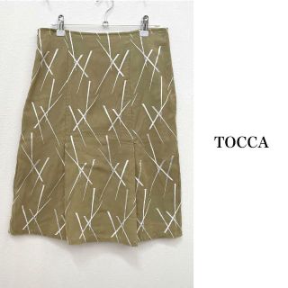 トッカ(TOCCA)の大人気 トッカ TOCCA オーリブカラー 総刺繍 ひざ丈スカート Ｌ相当(ひざ丈スカート)