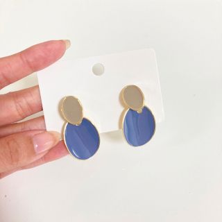 ピアス　春夏　ブルー　ラウンド　ゴールド(ピアス)