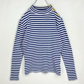 ポロラルフローレン(POLO RALPH LAUREN)のラルフローレン　モックネック　コットンリブプルオーバー　ボーダー　金ボタン　L(カットソー(長袖/七分))