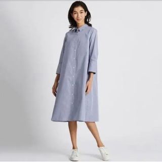 ユニクロ(UNIQLO)のユニクロ エクストラファインコットン　ストライプワンピース　GU 七部袖　美品(ひざ丈ワンピース)