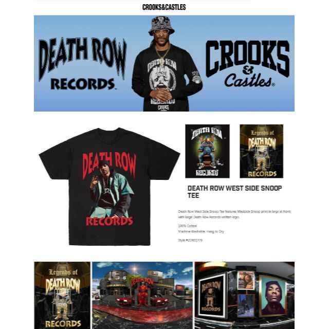 CROOKS&CASTLES×DEATH ROW コラボレーションTシャツ2XL 新登場