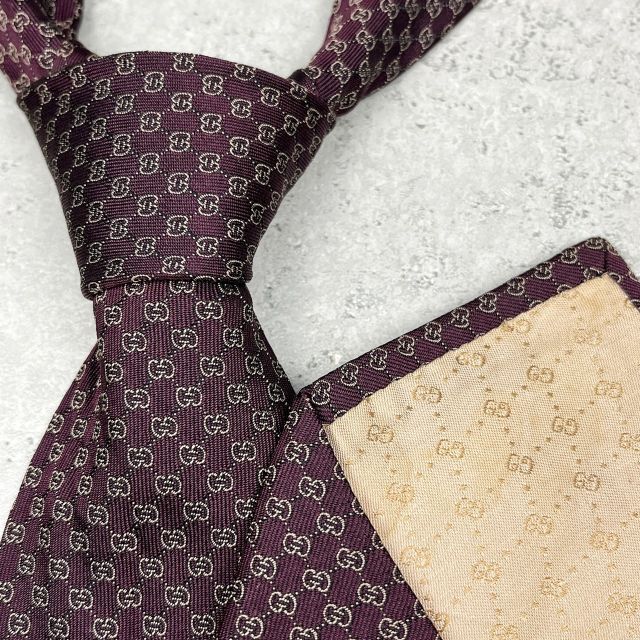 ✨極美品✨ GUCCI ネクタイ GG柄 マイクロGG シルク100% ボルドー