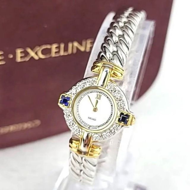 ☆【美品稼働品】セイコー SEIKO エクセリーヌ シェル文字盤 ダイヤ