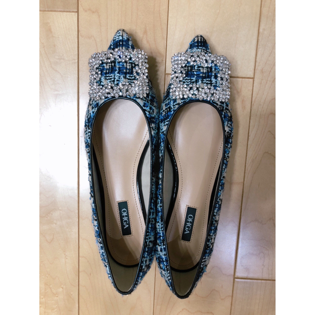 OHGA TWEED BIJOU PUMPS ブルー ツイード パンプス