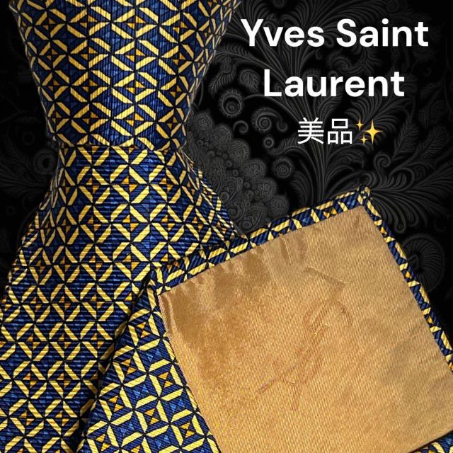 【高級ネクタイ✨️美品✨️】Yves Saint Laurent イエローネイビ