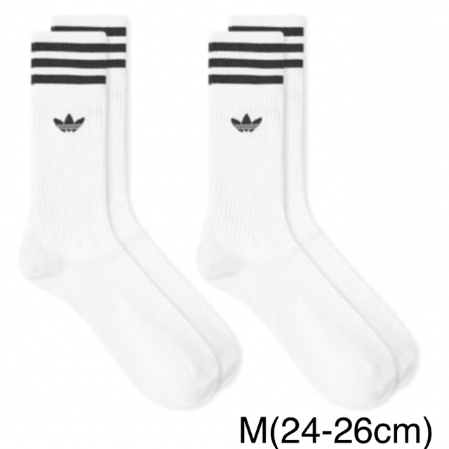 adidas(アディダス)の新品　アディダス　M(24-26cm)ソリッド　クルーソックス　白2足セット レディースのレッグウェア(ソックス)の商品写真