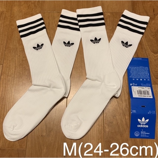 adidas(アディダス)の新品　アディダス　M(24-26cm)ソリッド　クルーソックス　白2足セット レディースのレッグウェア(ソックス)の商品写真