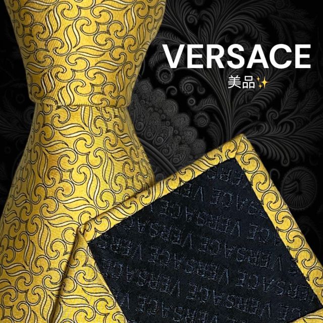 【高級ネクタイ✨️美品✨️】VERSACE イエロー系 総柄 現行タグ