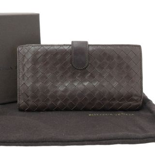 ボッテガヴェネタ(Bottega Veneta)の【本物保証】 箱・布袋付 ボッテガヴェネタ BOTTEGA VENETA イントレチャート ナッパ ガマ口付長財布 121062 ブラウン(財布)