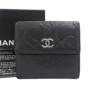 シャネル(CHANEL)の【本物保証】 箱・保付 シャネル CHANEL カメリア ココマーク ロゴ ダブルホック折財布 Wホック 二つ折り レザー 黒 A47422 シール付 1番台(財布)