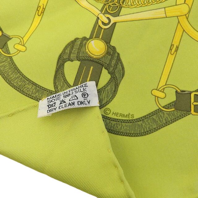 【本物保証】 美品 エルメス HERMES カレ40 エプロンドール ベルト柄 スカーフ シルク グリーン系 ライム