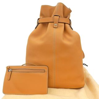 ロエベ(LOEWE)の【本物保証】 布袋付 ロエベ LOEWE 巾着 バックパック リュックサック レザー キャメル ポーチ付き 希少 レア(リュック/バックパック)