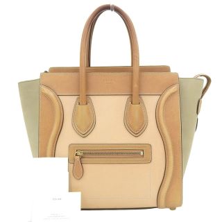 セリーヌ(celine)の【本物保証】 保付 セリーヌ CELINE ラゲージ マイクロ ショッパー トリコロール ハンドバッグ ベージュ ミントグリーン 167793 A03 15LK(ハンドバッグ)